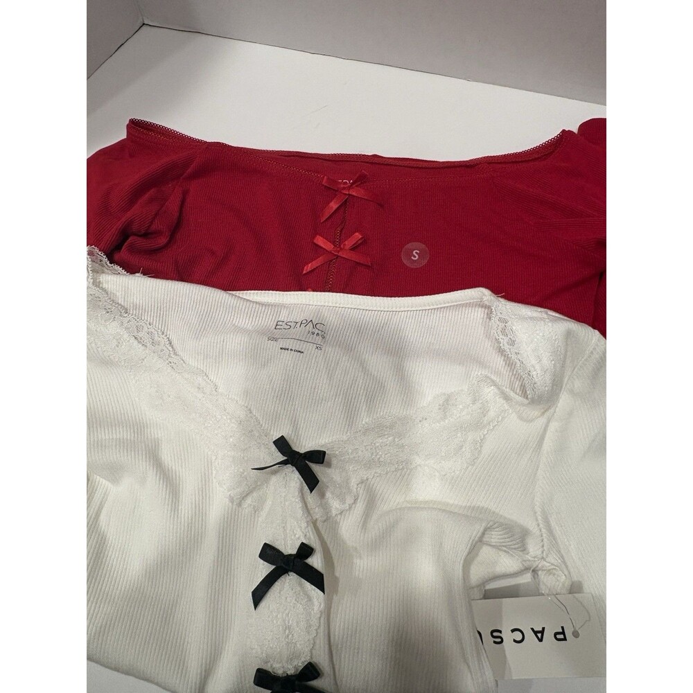 PacSun Ribbed Bow Top Bundle Red White XS S Y2K Coquette